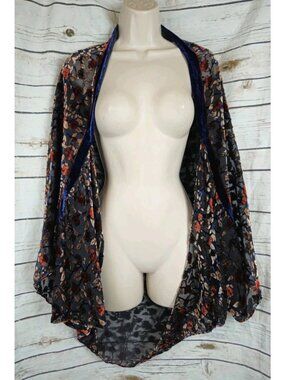 A New Day Dark Floral Velvet Burnout Cocoon Kimono One Size Shrug Womens